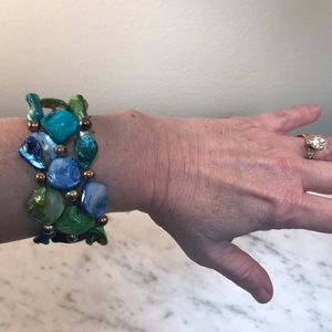Fun Bracelet in Blue, Teal, Green, and Gold
